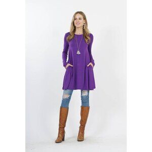 Long Sleeve Swing Tunic With Side Pockets Purple Medium